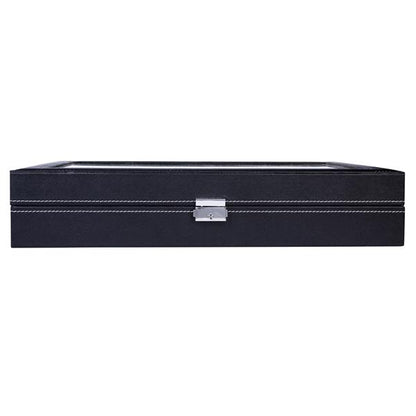 Home 24 Compartments Luxury Watch Collection Style Leather Storage Black Case