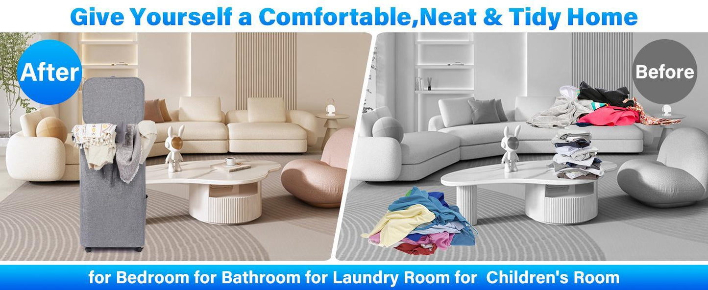 100L Large Capacity Bamboo Handle Waterproof Compact Laundry Basket With Wheels, Easy To Sort And Transport Laundry