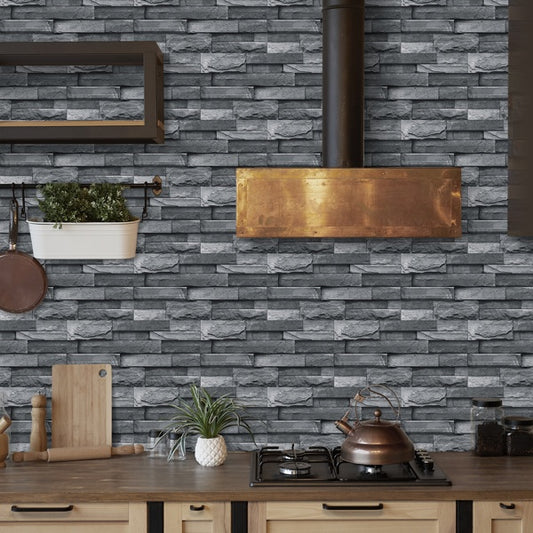 Wall Stickers Home Stone Brick Decoration Self-adhesive Wallpaper Suitable For Living Bathroom Kitchen Decorative Tiles, Waterproof And Oil-proof High Temperature Resistant - Grey