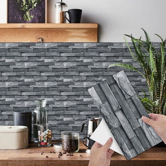Wall Stickers Home Stone Brick Decoration Self-adhesive Wallpaper Suitable For Living Bathroom Kitchen Decorative Tiles, Waterproof And Oil-proof High Temperature Resistant - Grey