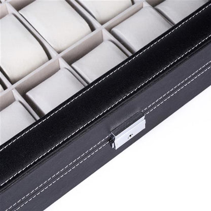 Home 24 Compartments Luxury Watch Collection Style Leather Storage Black Case