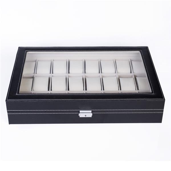 Home 24 Compartments Luxury Watch Collection Style Leather Storage Black Case