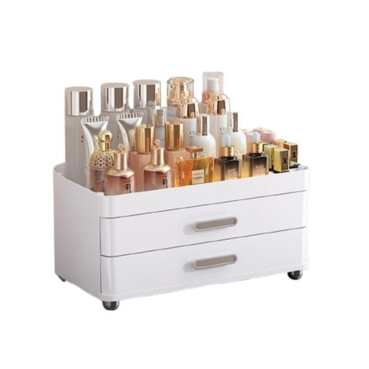 2 Drawers Makeup Organizer - 4 Tier Bathroom Organizers And Storage, Versatile Perfume Vanity Organizer, Ideal For Cosmetic, Large Skincare, Face Mask, Office Supplies