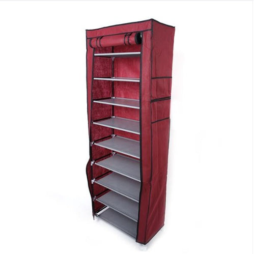 Home 9Layers Non-woven Fabric Shoe Cabinet Wine Red Color