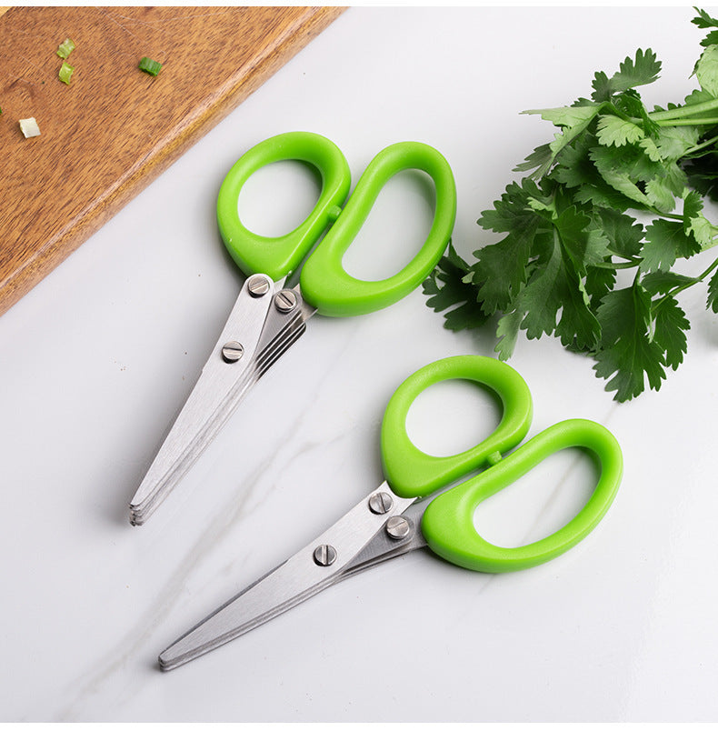 Kitchen Multifunctional Multi-layer Green Onion Scissors Stainless Steel Onion Cutting Knife Herb Seaweed Spice Scissors Kitchen Scissor Kitchen Gadgets