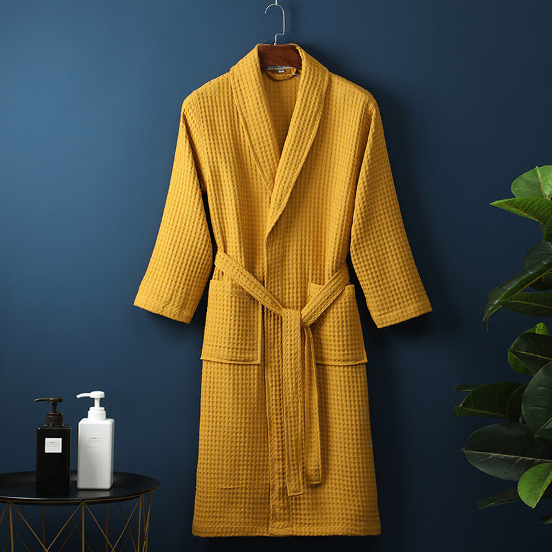 Men's Women Robes Unisex Pure Cotton Bathrobe Long Waffle All Cotton Nightwear