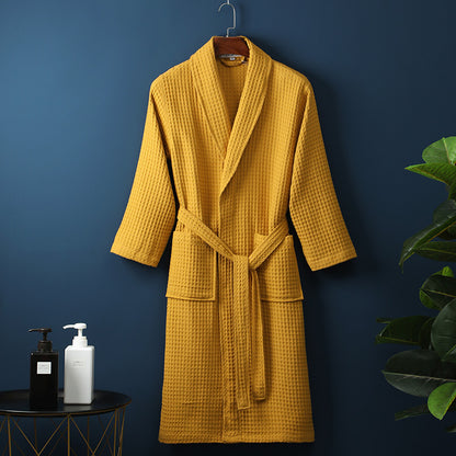 Men's Women Robes Unisex Pure Cotton Bathrobe Long Waffle All Cotton Nightwear