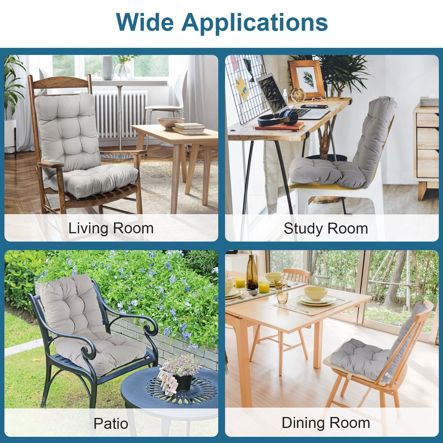 2Pcs Waterproof Rocking Chair Cushion Upper And Lower Back And Seat Sets With Non-Slip Ties Oxford Cloth Surface Polyester Filling Comfortable For Indoor Home Office Car