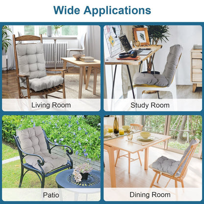 2Pcs Waterproof Rocking Chair Cushion Upper And Lower Back And Seat Sets With Non-Slip Ties Oxford Cloth Surface Polyester Filling Comfortable For Indoor Home Office Car