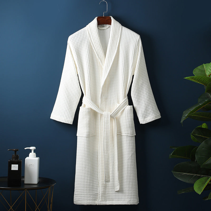 Men's Women Robes Unisex Pure Cotton Bathrobe Long Waffle All Cotton Nightwear