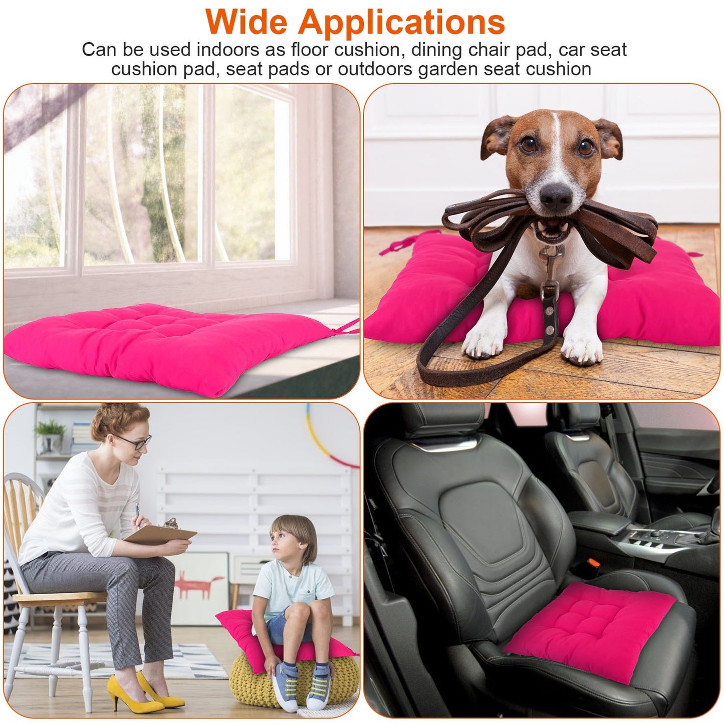 4Pcs Chair Cushion Pads Pillow 17.72x17.72x2.37in Soft Tie On Square Sitting Mats For Home Office Car Sitting Travel