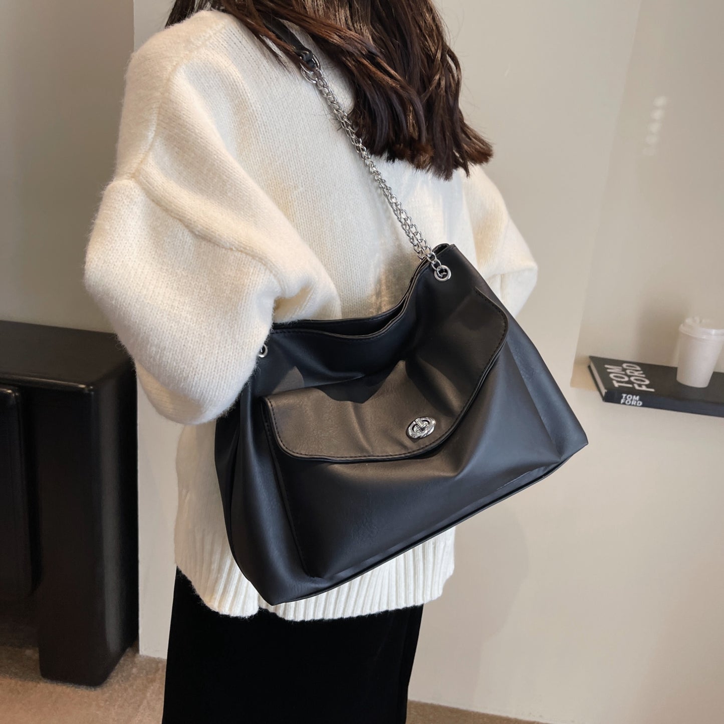 Ladies Bag PU Leather 2stripe Shoulder Bag