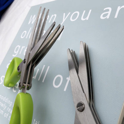 Kitchen Multifunctional Multi-layer Green Onion Scissors Stainless Steel Onion Cutting Knife Herb Seaweed Spice Scissors Kitchen Scissor Kitchen Gadgets