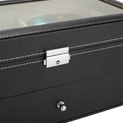 12 slots Leather Sunglass Storage and Eyeglasses Display Drawer Lockable Case OrganizerBlack