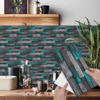Wall Stickers Home Stone Brick Decoration Self-adhesive Wallpaper Suitable For Living Bathroom Kitchen Decorative Tiles, Waterproof And Oil-proof High Temperature Resistant - Green