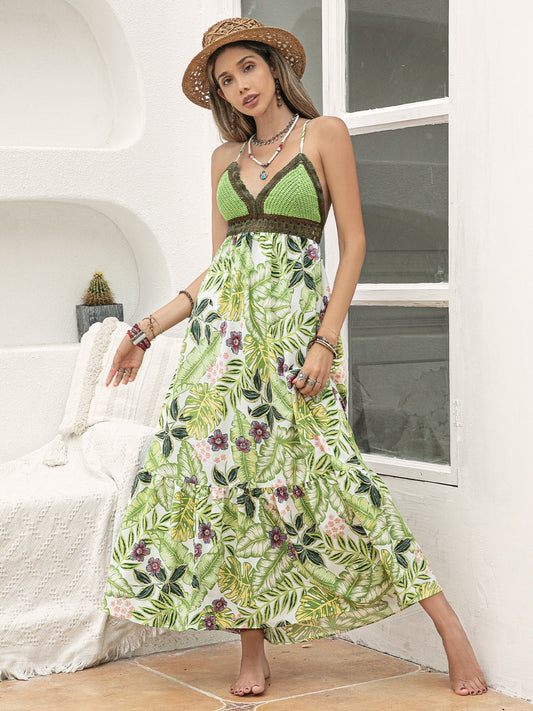 Ladies Dress Backless Printed V-Neck, Cami Dress