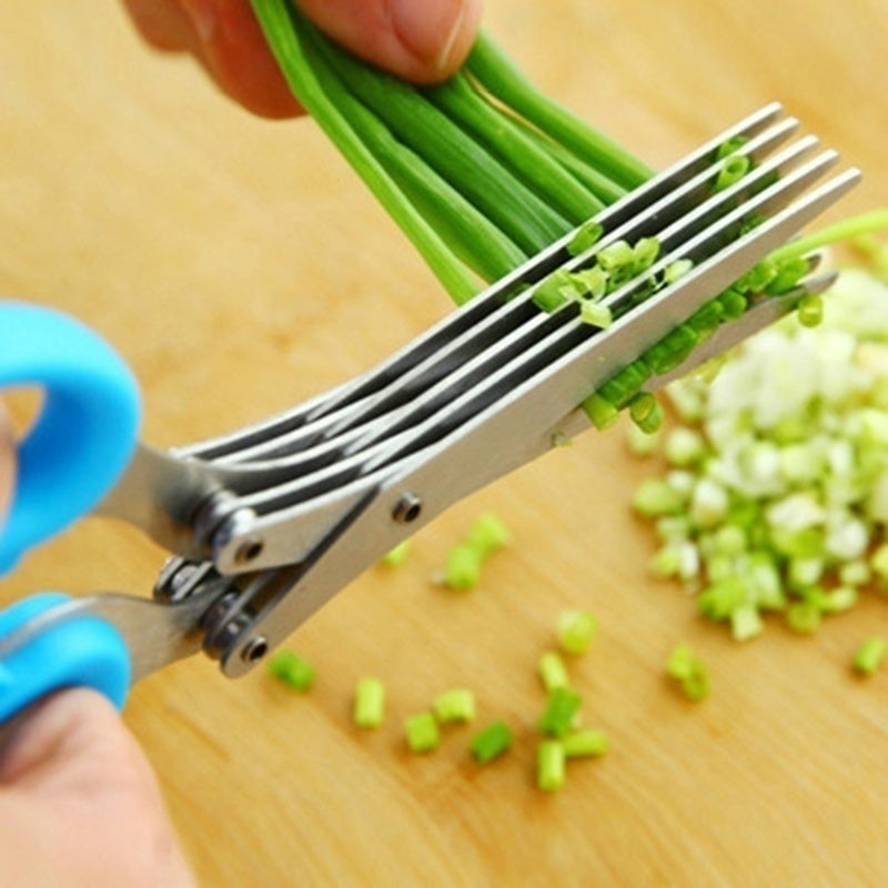 Kitchen Multifunctional Multi-layer Green Onion Scissors Stainless Steel Onion Cutting Knife Herb Seaweed Spice Scissors Kitchen Scissor Kitchen Gadgets