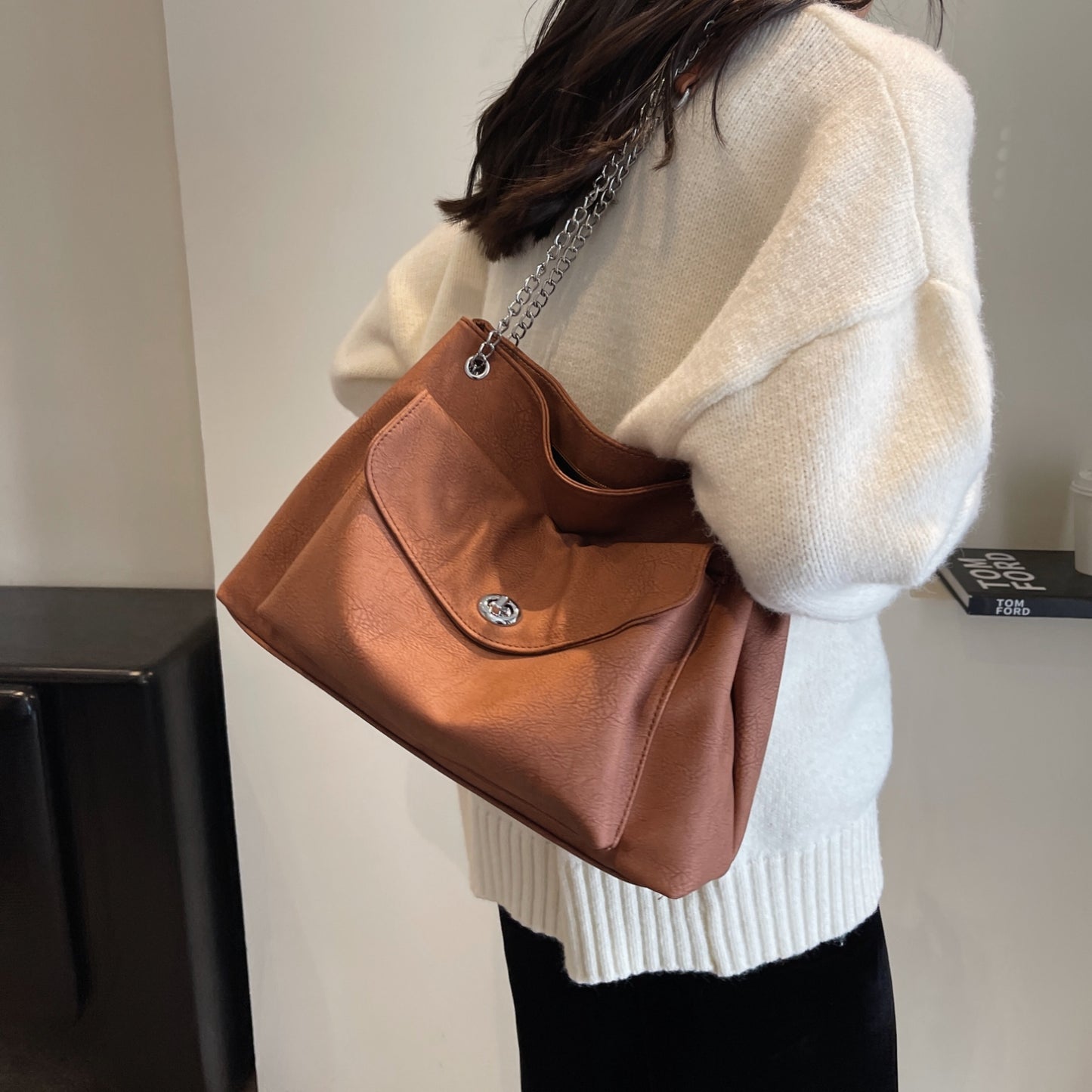 Ladies Bag PU Leather 2stripe Shoulder Bag