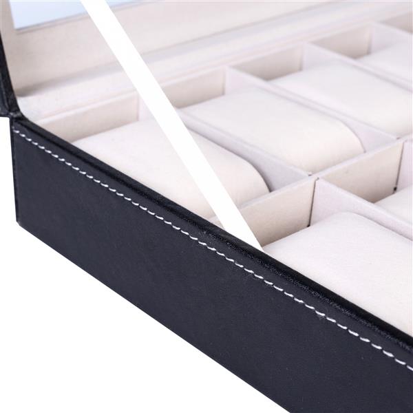 Home 12 Compartments Luxury Watch Collection Style Leather Storage Black Case