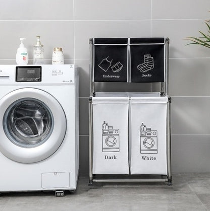 Homes Laundry Hamper 2 Tier Laundry Sorter With 4 Removable Bags For Organizing Clothes, Laundry, Lights, Darks