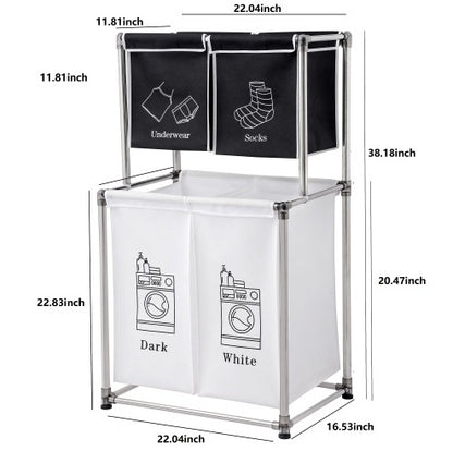 Homes Laundry Hamper 2 Tier Laundry Sorter With 4 Removable Bags For Organizing Clothes, Laundry, Lights, Darks