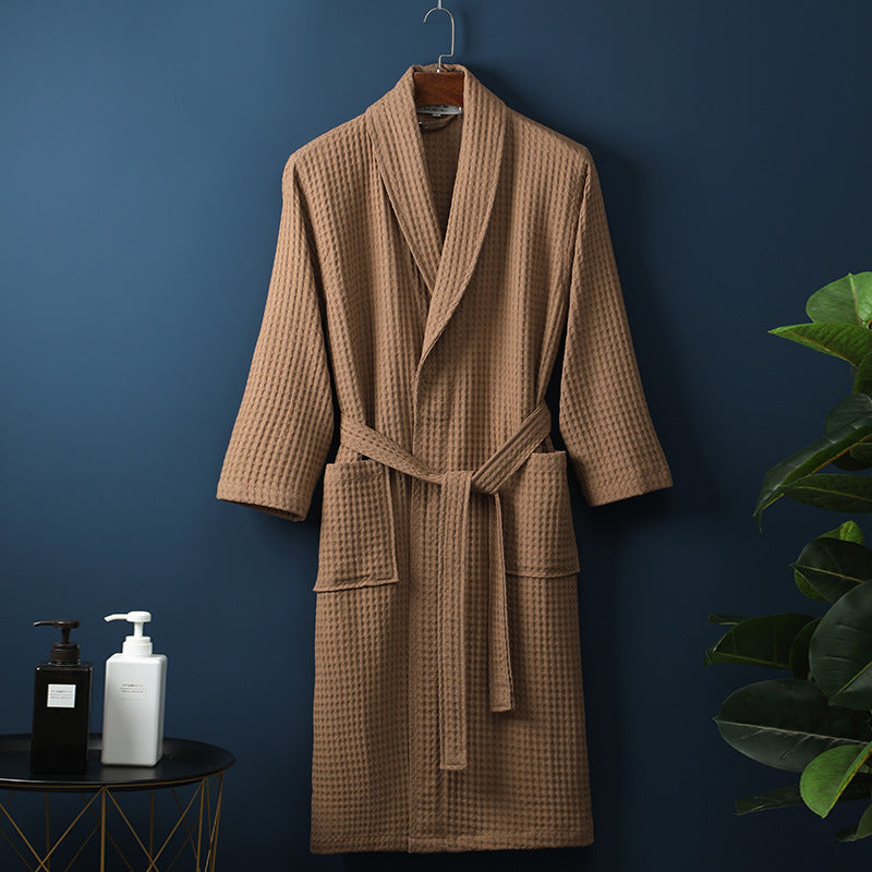 Men's Women Robes Unisex Pure Cotton Bathrobe Long Waffle All Cotton Nightwear
