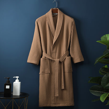 Men's Women Robes Unisex Pure Cotton Bathrobe Long Waffle All Cotton Nightwear