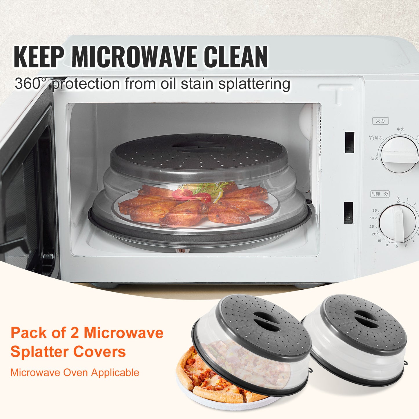 Kitchen 2PCS Microwave Splatter Covers 10.4Collapsible Microwave Food Lid