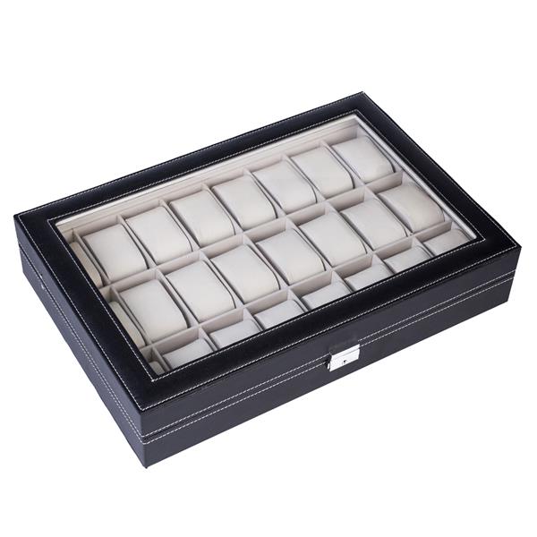 Home 24 Compartments Luxury Watch Collection Style Leather Storage Black Case