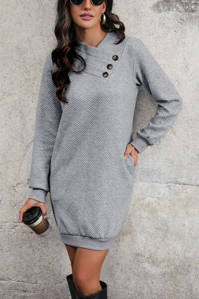 Ladies Freestyle Textured Decorative Button Mini Dress