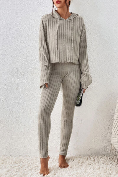 Nightwear Hem Dropped Shoulder Hooded Top and Pants Set