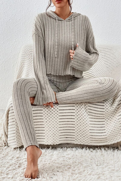 Nightwear Hem Dropped Shoulder Hooded Top and Pants Set