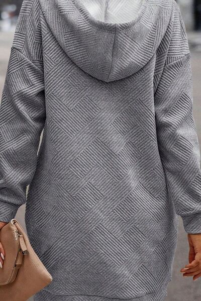 Ladies Freestyle Texture Half Snap Drawstring Hooded Dress
