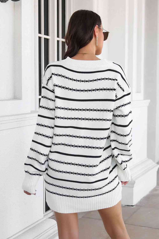 Ladies Sweater Dress Striped V-Neck