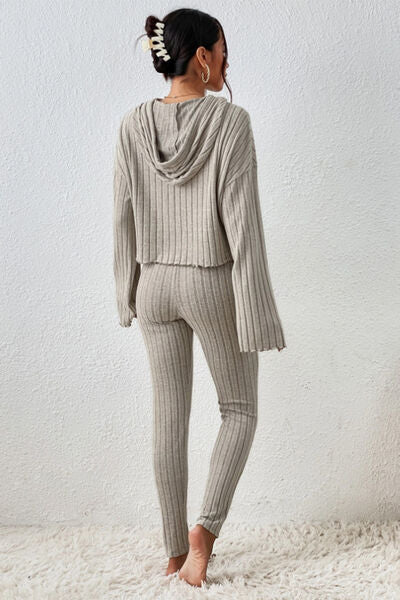 Nightwear Hem Dropped Shoulder Hooded Top and Pants Set